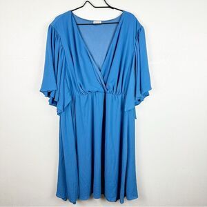 Kiyonna Blue Short Sleeve Formal Dress Above Knee Length Size 4X V-neck